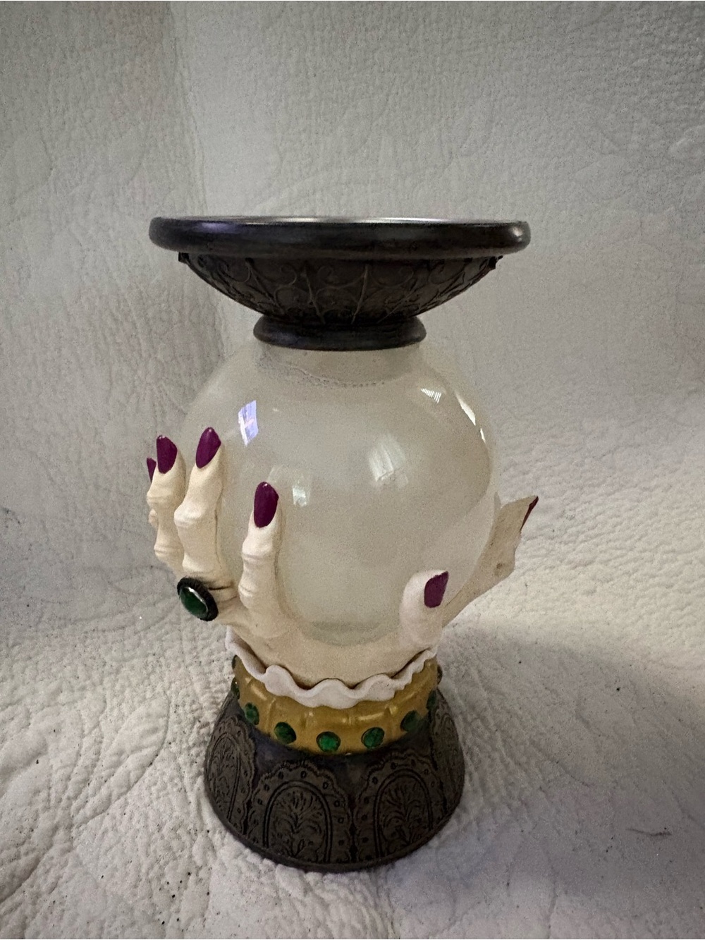 Bath & Body Works White Globe Wax Warmer with Purple Nails and Green Gems